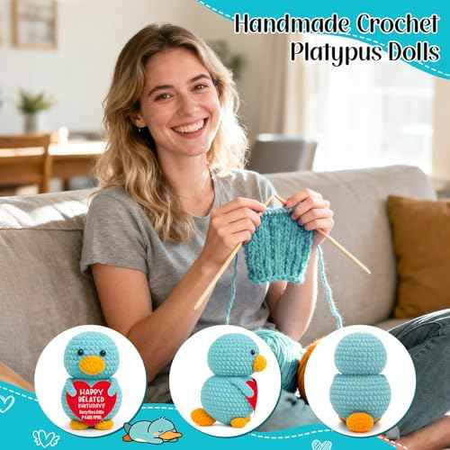 Belatelove Funny Birthday Cards for Women, Men ? Mini Handmade Crochet Platypus Birthday Gifts for Mom, Dad, Son, Daughter, Sister, Friends, Girls, Boys ? 2025 Christmas Desk Home Decorations