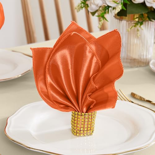 Orange Satin Napkins & Napkin Rings Set of 50 - Elegant Dining Table Decor