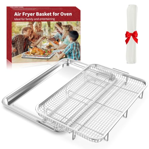 17 Inch Silver Large Oven Air Fryer Basket and Tray Set - Extra Large Capacity