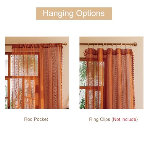 Sutuo Home Terracotta Boho Lace Curtains 2 Panels 84 Inches Long for