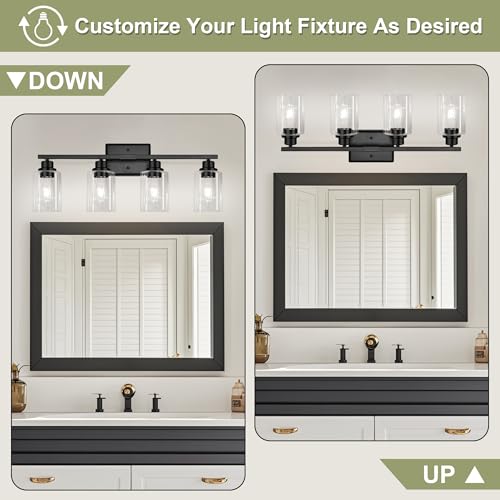 Unicozin Black 4-Light Vanity Light Fixture for Bathroom Mirror - Modern Wall Lamp with Clear Glass Shades