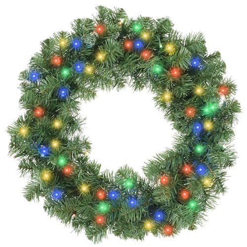 Casafield 24" Pre-Lit Fir Artificial Christmas Wreath with 50 Multicolor LED Lights