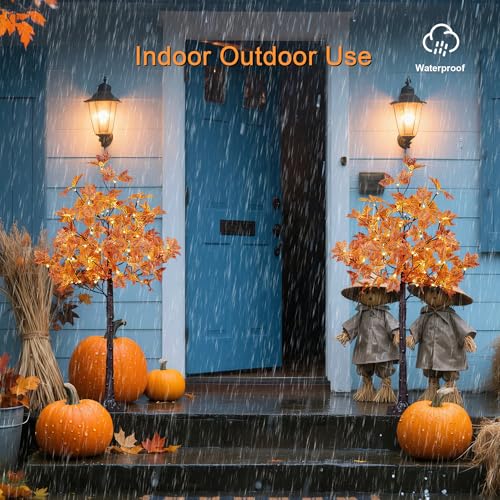 4FT Artificial Maple Tree with 144 Warm White Lights - Indoor Outdoor Fall Decorations - Variation 4FT-2