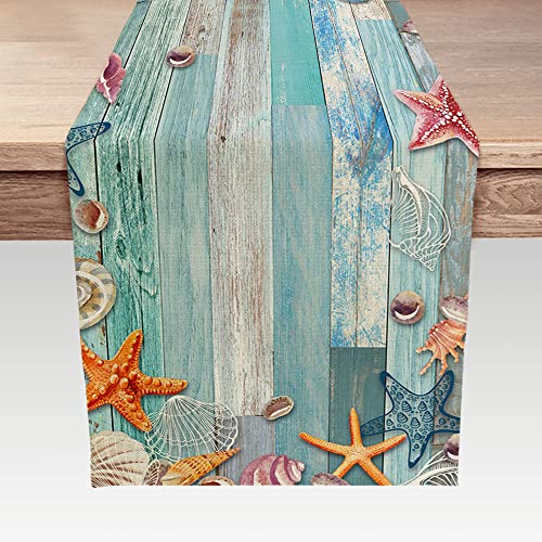 DeeCabin 13x36 Summer Ocean Beach Seashell Starfish Table Runner for Kitchen & Dining