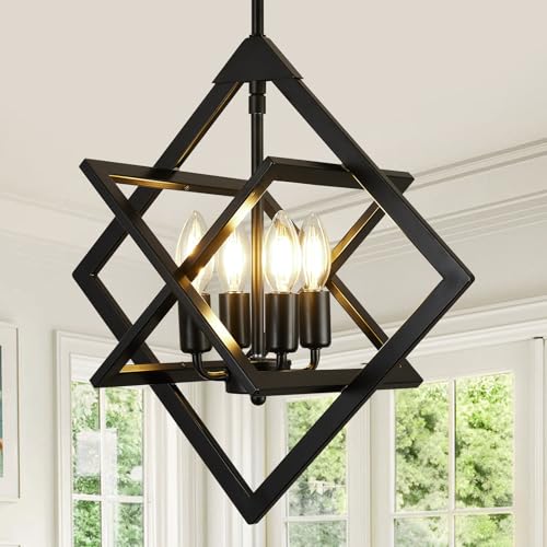 18-Inch Matte Black Modern Chandelier - No Assembly 4-Light Pendant Fixture for Dining & Kitchen