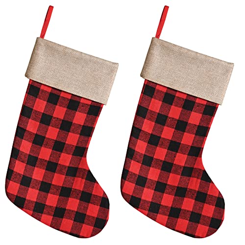 Beistle 2 Piece Red & Black Buffalo Plaid Christmas Stockings With
