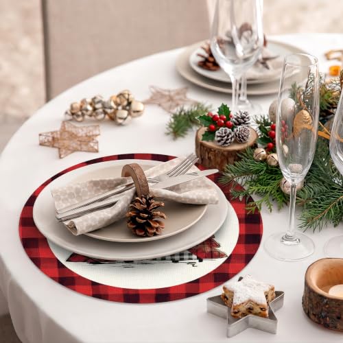 Niviy Christmas Tree Round Placemats Set of 4, 15 Inch Red Winter Table Decor