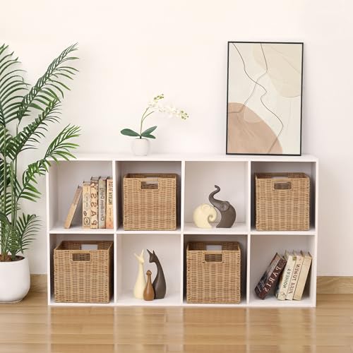 10.5 x in Plastic Wicker Baskets for Cube Storage, Collapsible Square