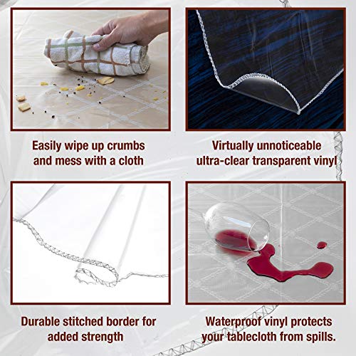 Elaine Karen Clear Plastic Table Cover Protector 100% Waterproof Table Protector Crystal Clear Plastic Tablecloth Cover for Dining Table Heavy Duty Vinyl, 54" x 72" Rectangle