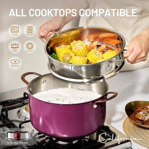 8QT Full Clad Tri-Ply Stainless Steel Stock Pot with Lid - Purple, Dishwasher Safe, Even Heating, All Stoves Compatible