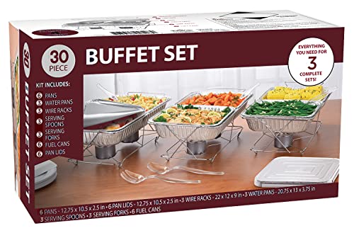 Chafing Dish Buffet Set Disposable 30 Piece Party Serving Kit Includes Chafing Kits with Lids and Serving Utensils for All Types of Parties and Events | Disposable Party Set