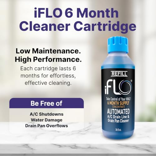 iFLO Smart AC Drain Line Cleaner Cartridge 36 Fl Oz - 6 Month Supply, Compatible with iFLO System