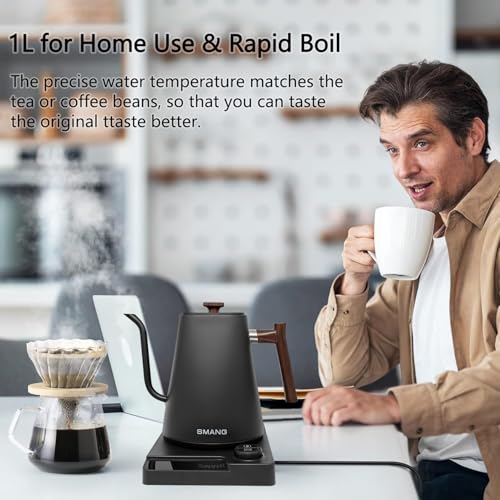 SMANGPER 1L Electric Gooseneck Kettle with Precise Temperature Control