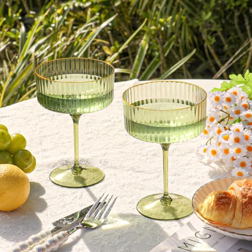 Sage Green 24-Pack Gold Rim Plastic Coupe Glasses 10oz - Vintage Cocktail Set