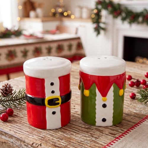 Santa & Elf Salt and Pepper Shaker Set - Christmas Kitchen Decor, Ceramic, 2 Pieces