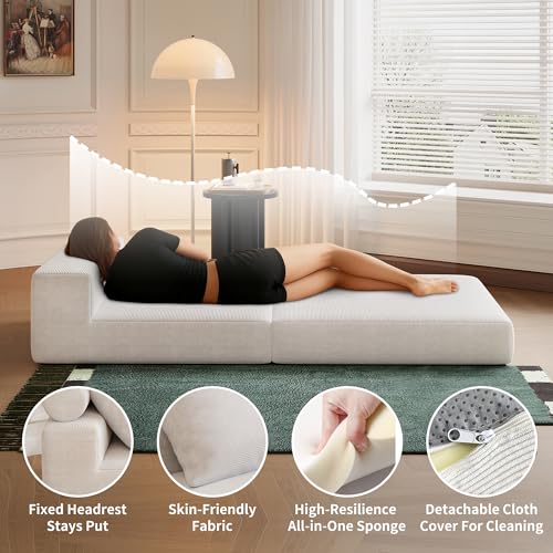 Lumbershed White 3-in-1 Folding Sofa Bed with Pillows — Single, Space-Saving Convertible Couch for Living Room & Bedroom