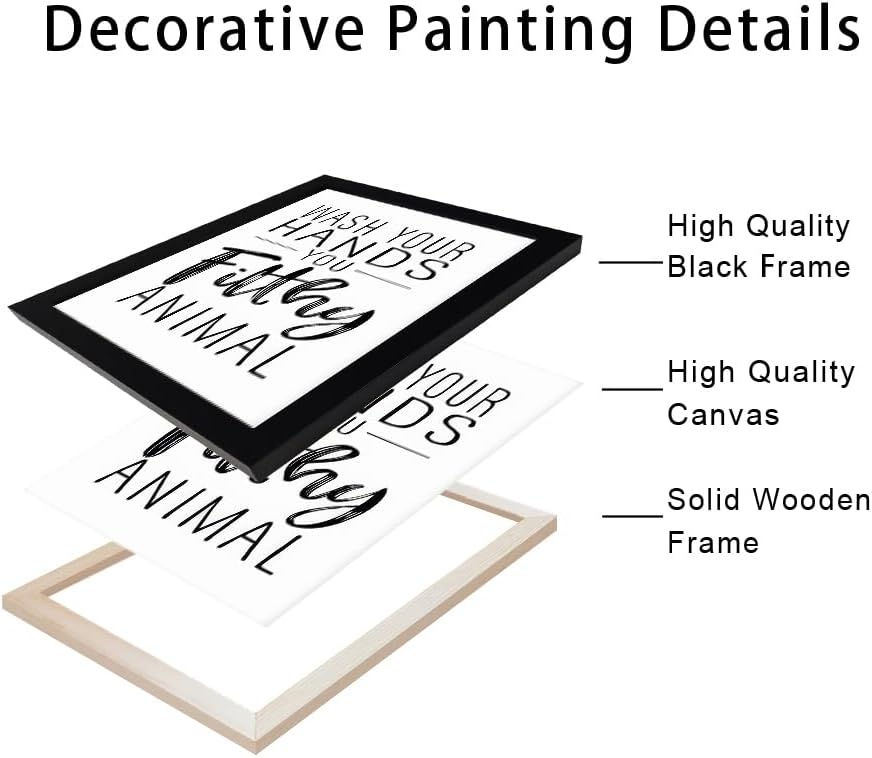 Skiennix Bathroom Decor Wall Art - Black and White Framed Prints for Guest Toilets & Kids' Washrooms