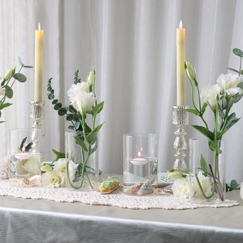 Etolies Smooth Glass Cylinder Vases Set of 12 - 6 Inch Clear Floral & Candle Holders