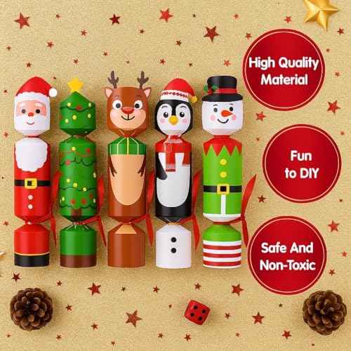 24 Packs DIY Christmas Cracker Kit No Snap Xmas Party Table Favors Snowflake Reindeer Christmas Party Cracker Candy Boxes for Holiday Dinner Decoration Gift