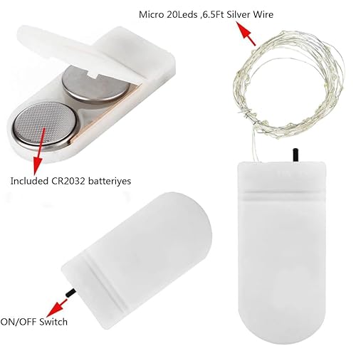 Fairy Lights CR2032 Battery Operated,6.6Ft/2Meter 20 LEDs Micro Silver Wire String Lights for Bedroom Christmas Party Wedding Decoration (Warm White, 6 Pack)