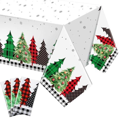 Ziliny 3 Pack Christmas Buffalo Plaid Tablecloths 54 x 108 Inches - Holiday Decor