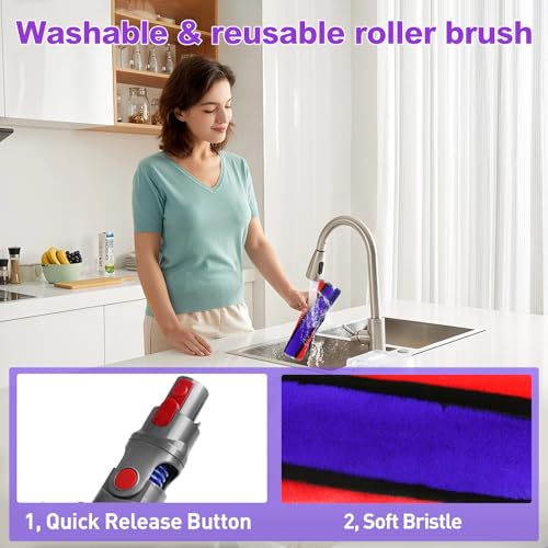 LhhTing 1 Pack Soft Roller Cleaner Head for V10 V11 V15 V8 V7 Vacuum, Quick Release Replacement for Hardwood & Tile Floors