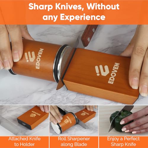 EDOVEN Classic Kit Rolling Knife Sharpener with Leather Strop & Angle Guide