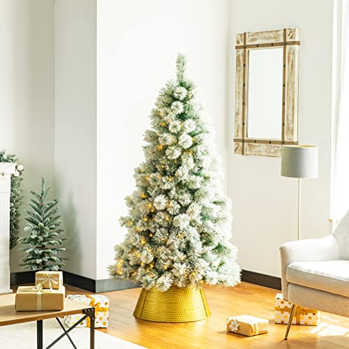 Glitzhome Gold Hammered Metal Tree Collar - 22-inch Christmas Tree Ring Cover