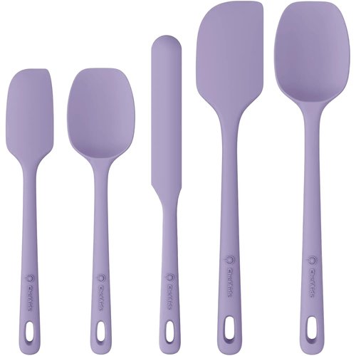 ChefAide 5 Pieces Silicone Spatula Set, Food Grade Rubber Spatula, Upgrade Strong Handle with Ergonomic Grip, Heat Resistant Up to 600°F for Nonstick Cookware, Cooking