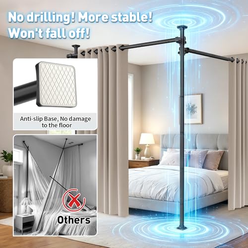 SUNALLY Adjustable Room Divider Tension Curtain Rod 32-200in Black - 200" W x 120" H