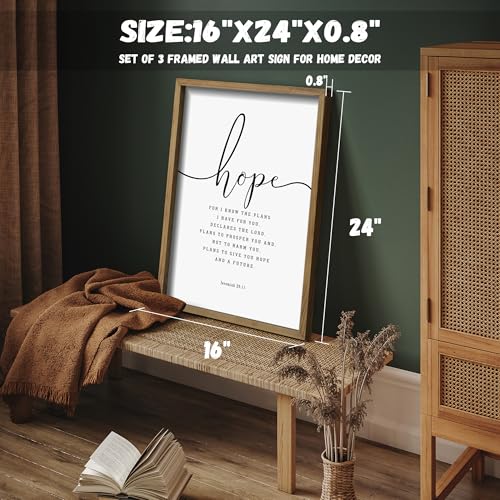 16x24 Inch Framed Religious Wall Art Set - Faith Hope Love Bible Verses Farmhouse Decor Brown Variation