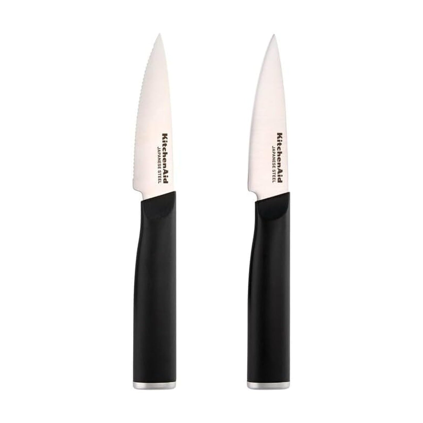 KitchenAid Classic Paring Knife Set, Japanese Steel, Includes 3.5-Inch Serrated and Straight-Edge Knives with Custom-FIt Blade Covers, 2 Piece, Black Handles