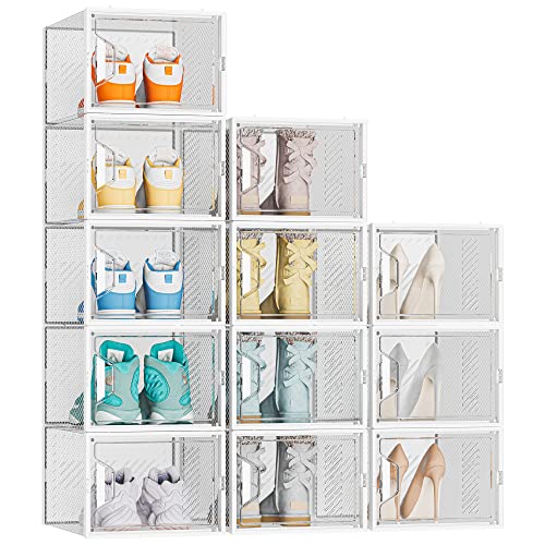 White XL Clear Stackable Shoe Storage Box for Closet - Men’s & Women’s Shoes