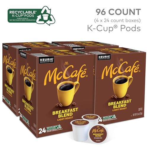 McCafé Breakfast Blend Coffee K-Cup Pods 96 Count (4 Packs of 24) Light Roast, Recyclable, Keurig Compatible