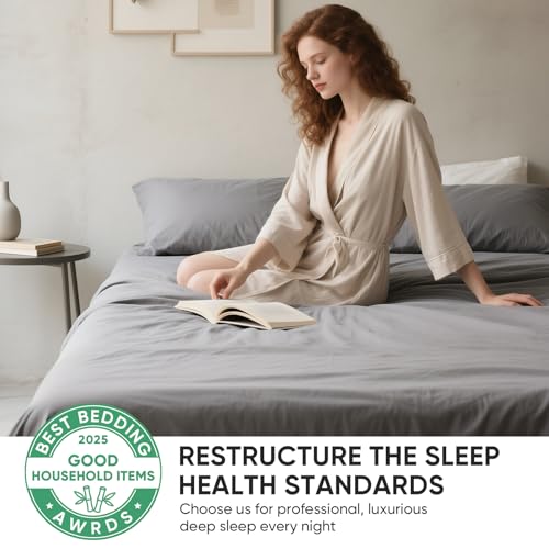 Queen Size Bamboo Viscose Bed Sheets Set with Deep Pockets - Gray, Silky Soft & Breathable