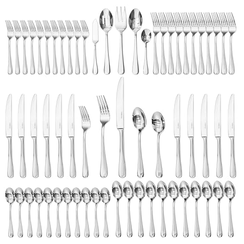 65-Piece Silverware Set for 12 - Stainless Steel Flatware with Serving Utensils