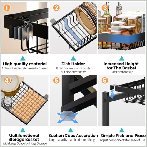 Over The Sink Dish Drying Rack - Expandable 3-Tier Large Dish Rack, Black, 31-39.4 Inches