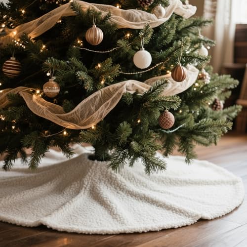 VioraWhite 36 Inch Cream White Christmas Tree Skirt Farmhouse Rustic Faux Fur Decor