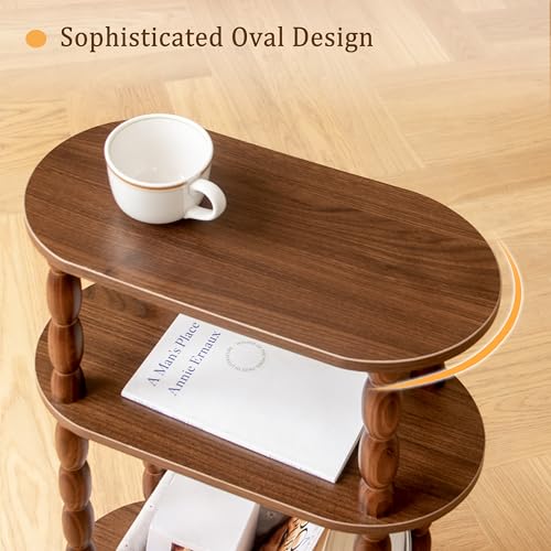 MaxSmeo Walnut Brown 3-Tier Small Side Table, Space-Saving Vintage End Table