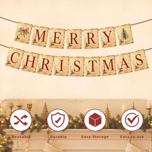 Actilize MERRY CHRISTMAS Banner with Christmas Tree and Bells - Christmas Vintage