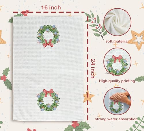 White Chinoiserie Christmas Kitchen Towels 16x24in - Coquette Red Bow Wreath Hand Towels