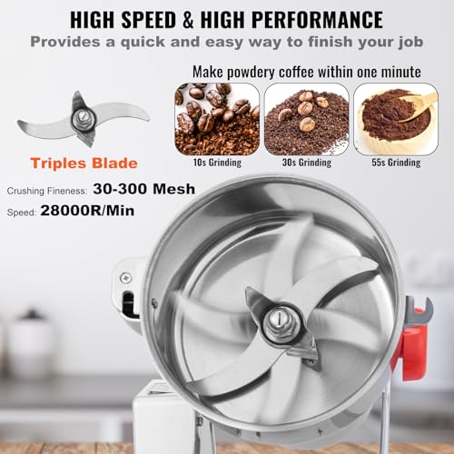 Electric Grain Mill Grinder 1000g - 3000W High-Speed Spice & Cereal Pulverizer