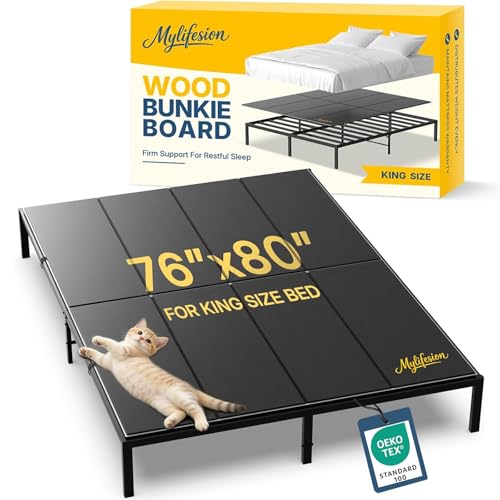 King Size Bunkie Board 76x80'' Wood Bed Support Anti-Slip for Mattress Stability