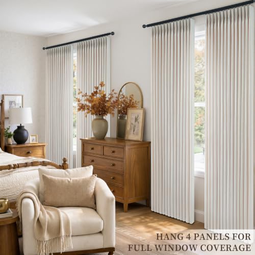 Natural Linen Curtain Set - 4 Panels, 40W x 96L, Pinch Pleated, Textured