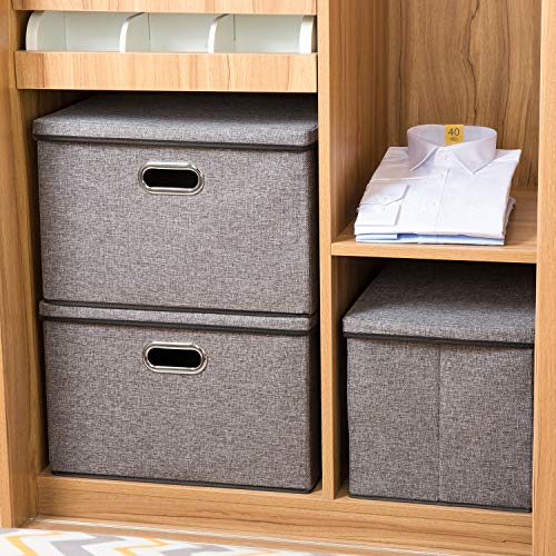 Gray 3-Pack Collapsible Linen Storage Bins with Lids - Large Closet Organizers