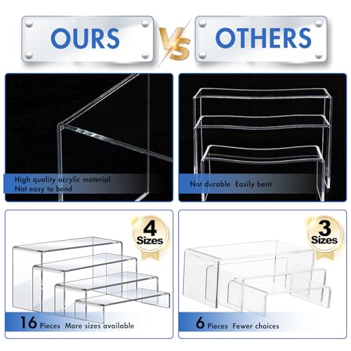Aheroi 16-Piece Clear Acrylic Risers Display Stands - 4 Sizes, Model: 16Pcs-Clear-Rectangle