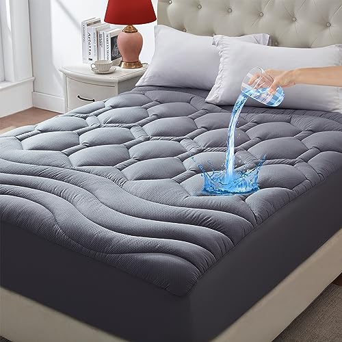 Elven Home King Size Waterproof Cooling Mattress Topper Grey 78x80 Fitted