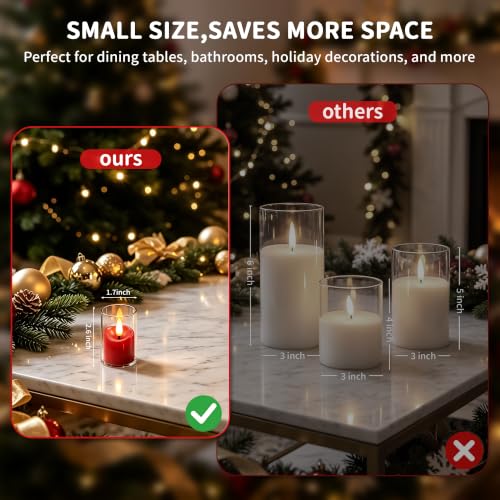 CYVONUS Red Melt Edge Flameless Tea Lights with Timer & Remote - 12 Pack
