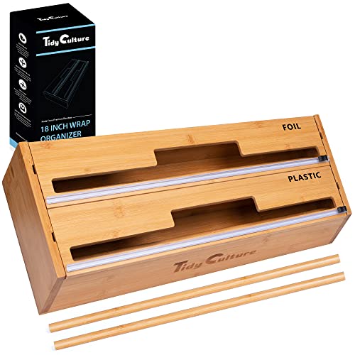 18 Inch Bamboo Foil & Wrap Dispenser with Cutter - Kitchen Organizer