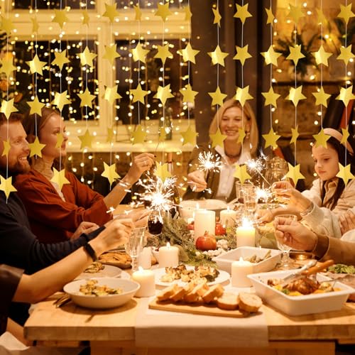 SimautHawk 1 Piece Glitter Star Garland Banner, 157-Inch Holiday & Party Decor